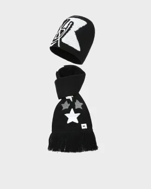 T&C Beanie Scarf Set in Black & White