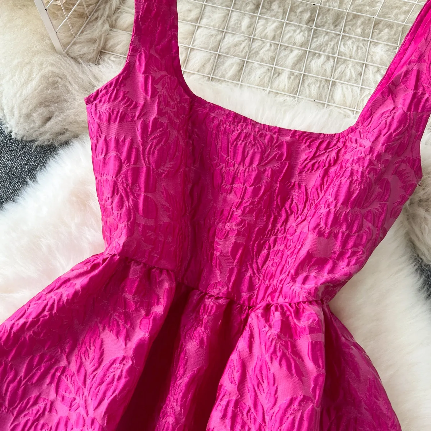 Textured Pattern Rose Red Slip Dress
