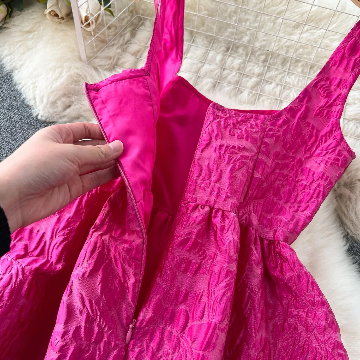 Textured Pattern Rose Red Slip Dress