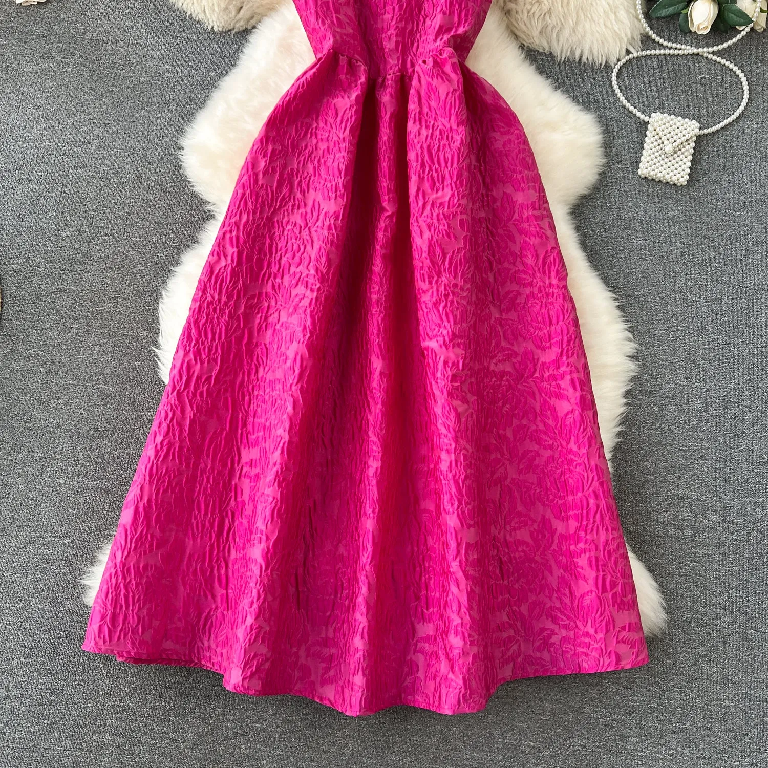 Textured Pattern Rose Red Slip Dress