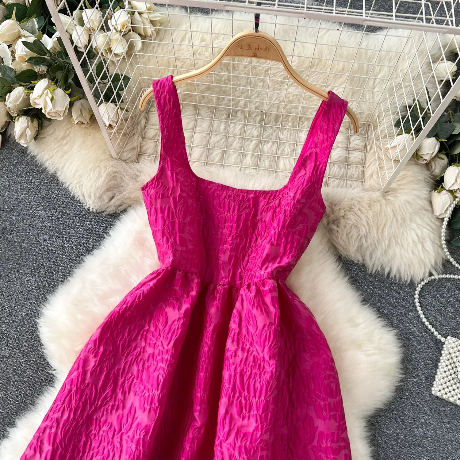 Textured Pattern Rose Red Slip Dress