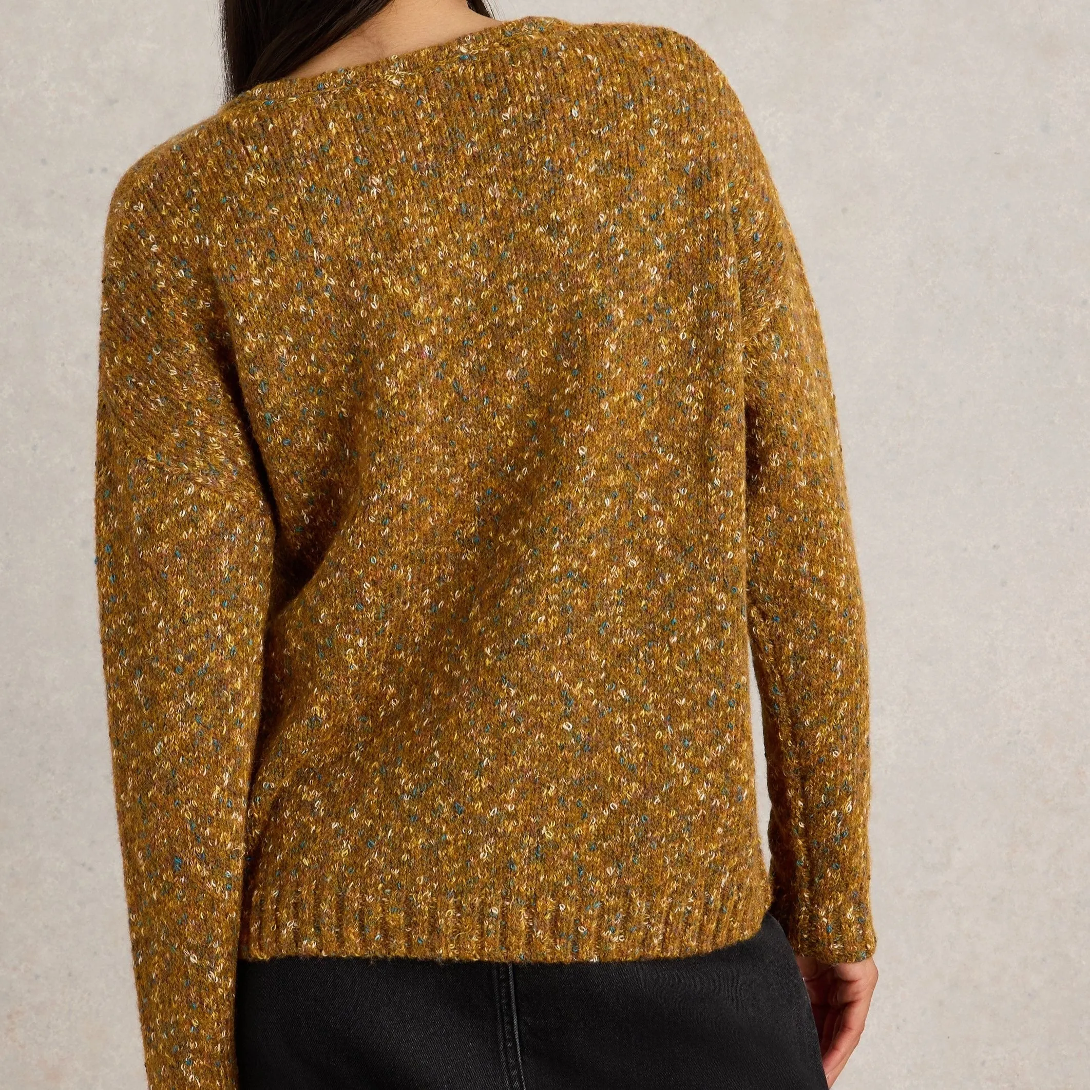 Textured V-Neck Jumper - Brown Multi
