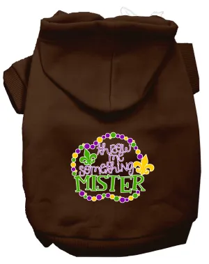 Throw Me Something Screen Print Mardi Gras Dog Hoodie Brown S