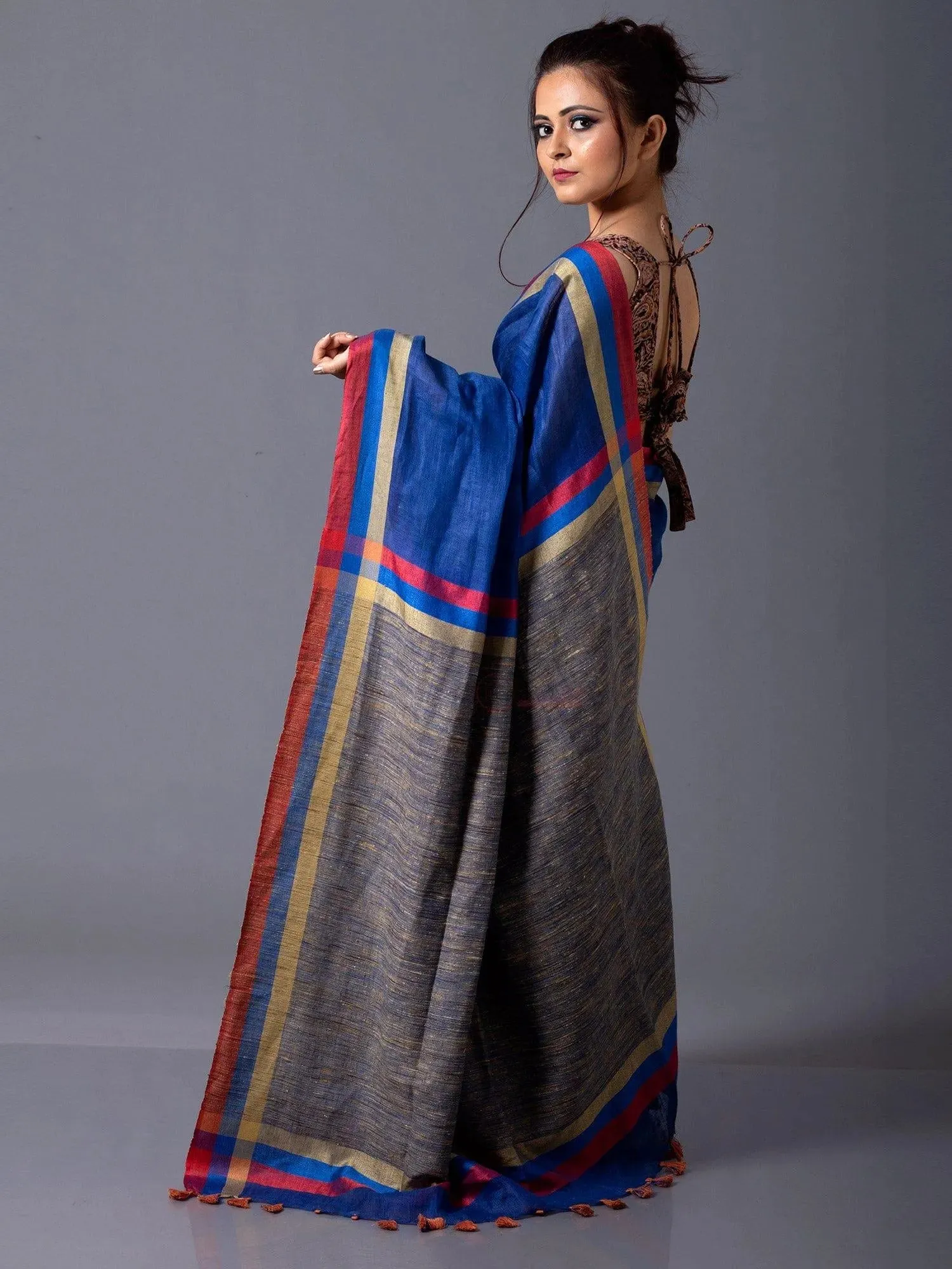 Trendy Sapphire Blue Par Anchal Linen Saree
