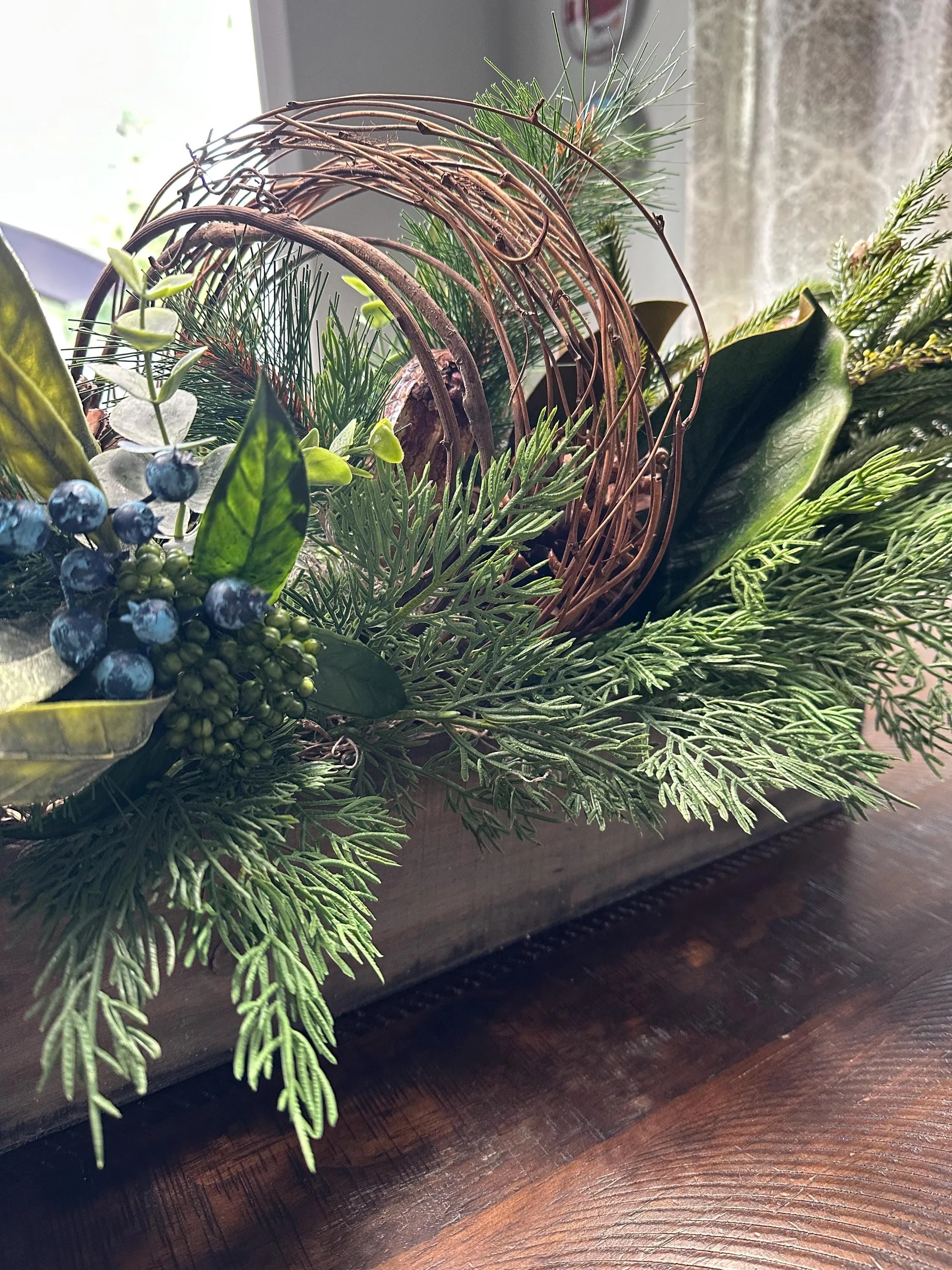 Winter Centerpiece with Rustic Wooden Box