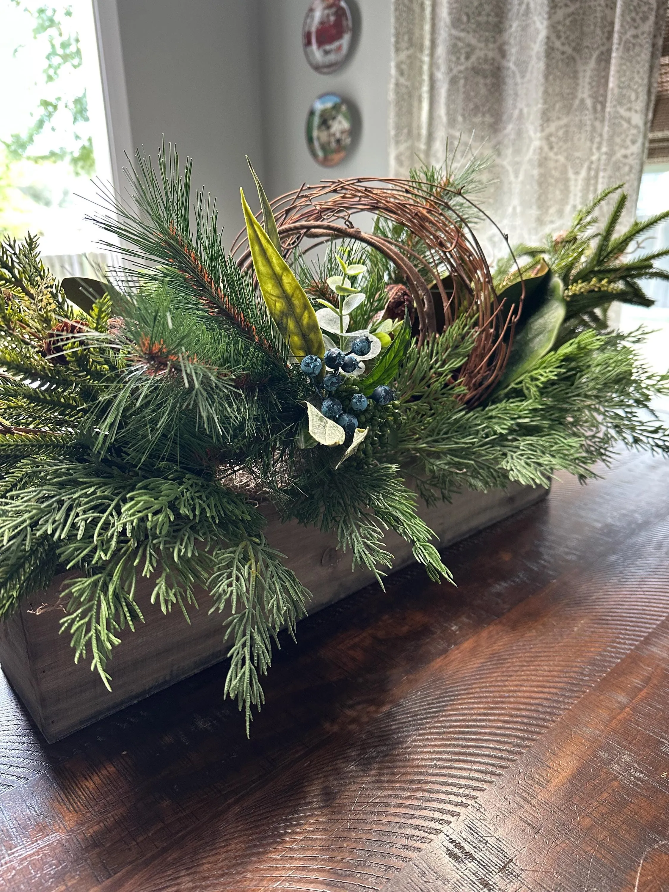 Winter Centerpiece with Rustic Wooden Box