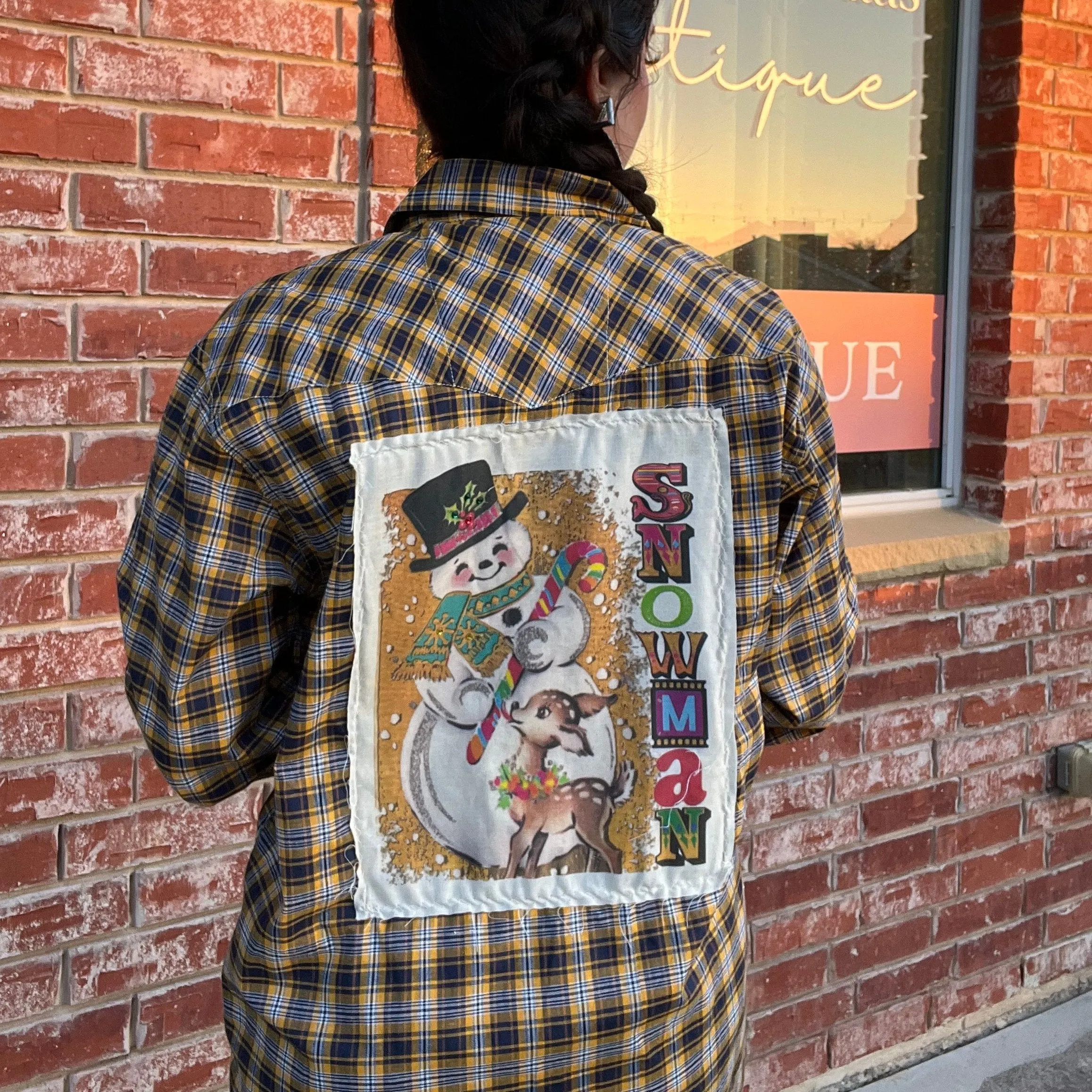 Yellow Snowman Patch Flannel